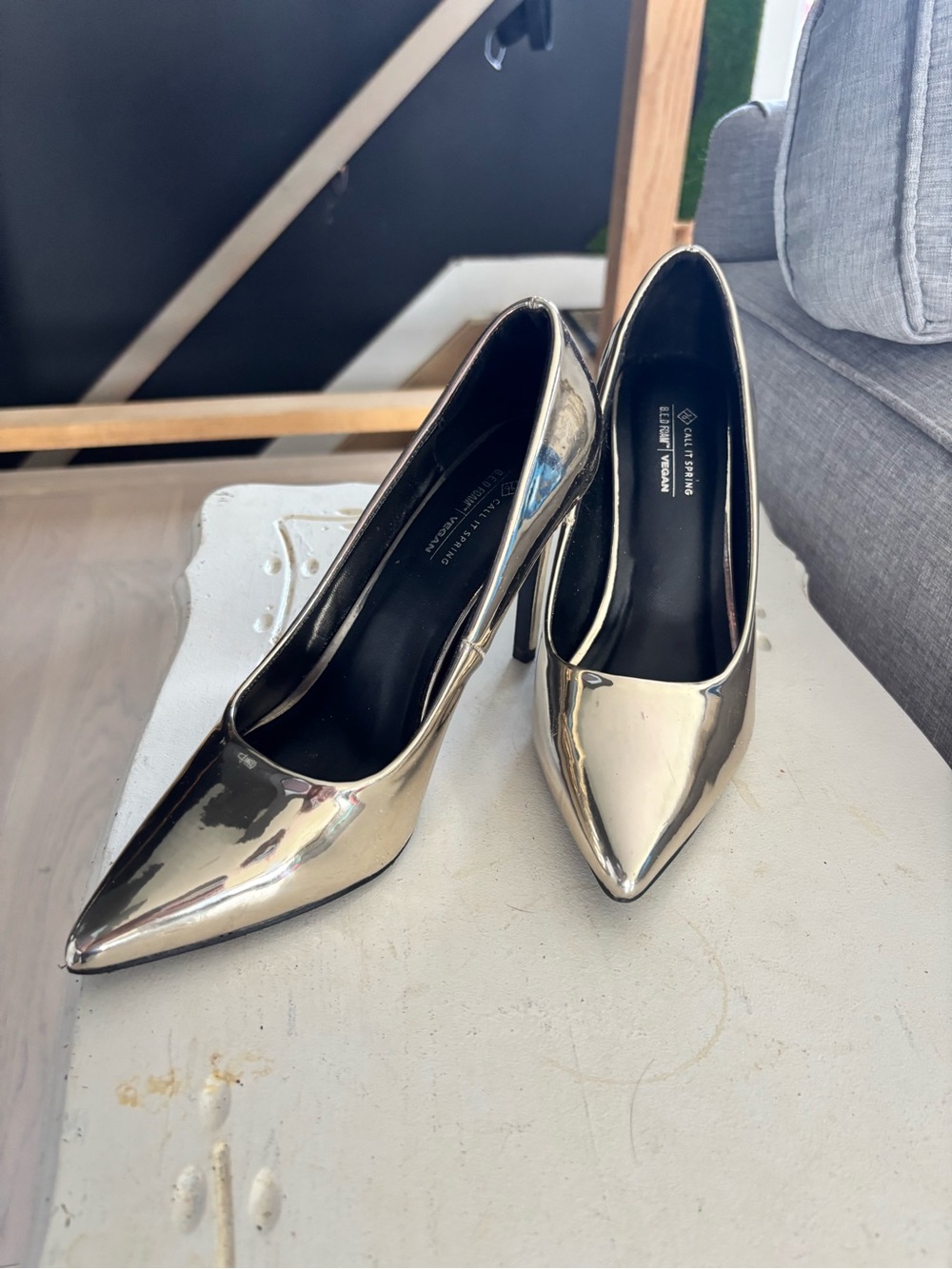 Call It Spring Metallic Gold Pointed Toe Heels - Picture 2 of 4